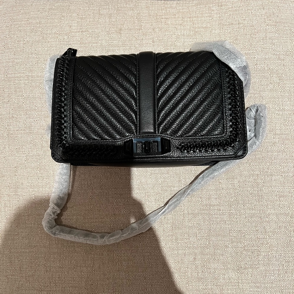 BRAND NEW: Chevron Quilted Love Crossbody with Chain Inset